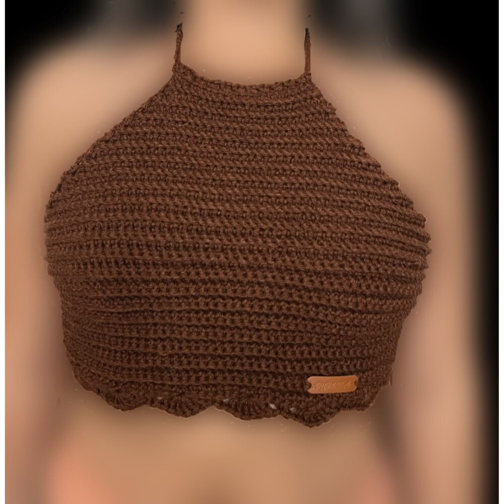 Handmade Brown Crochet Crop Top,asthetic,coachella,Boho,festival,concert,kpop